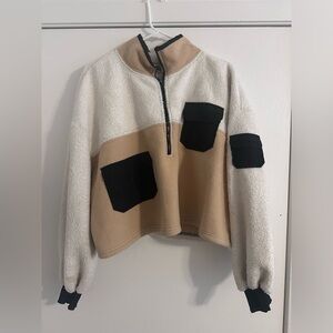 URBAN OUTFITTERS half zip cropped teddy jacket